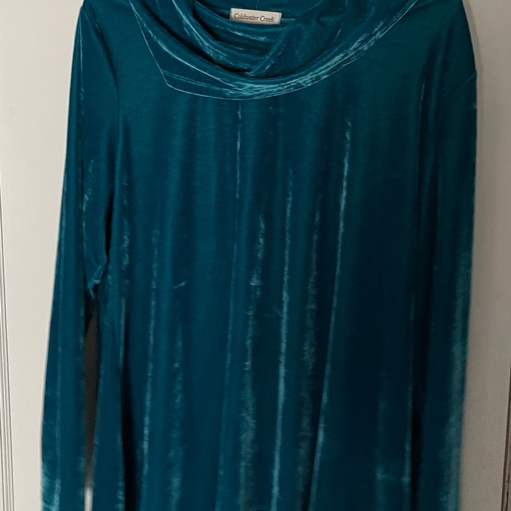 Coldwater Creek crushed velvet top, pretty bright blue green.